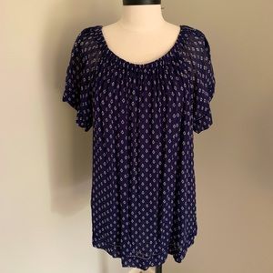 Navy silky short sleeve top